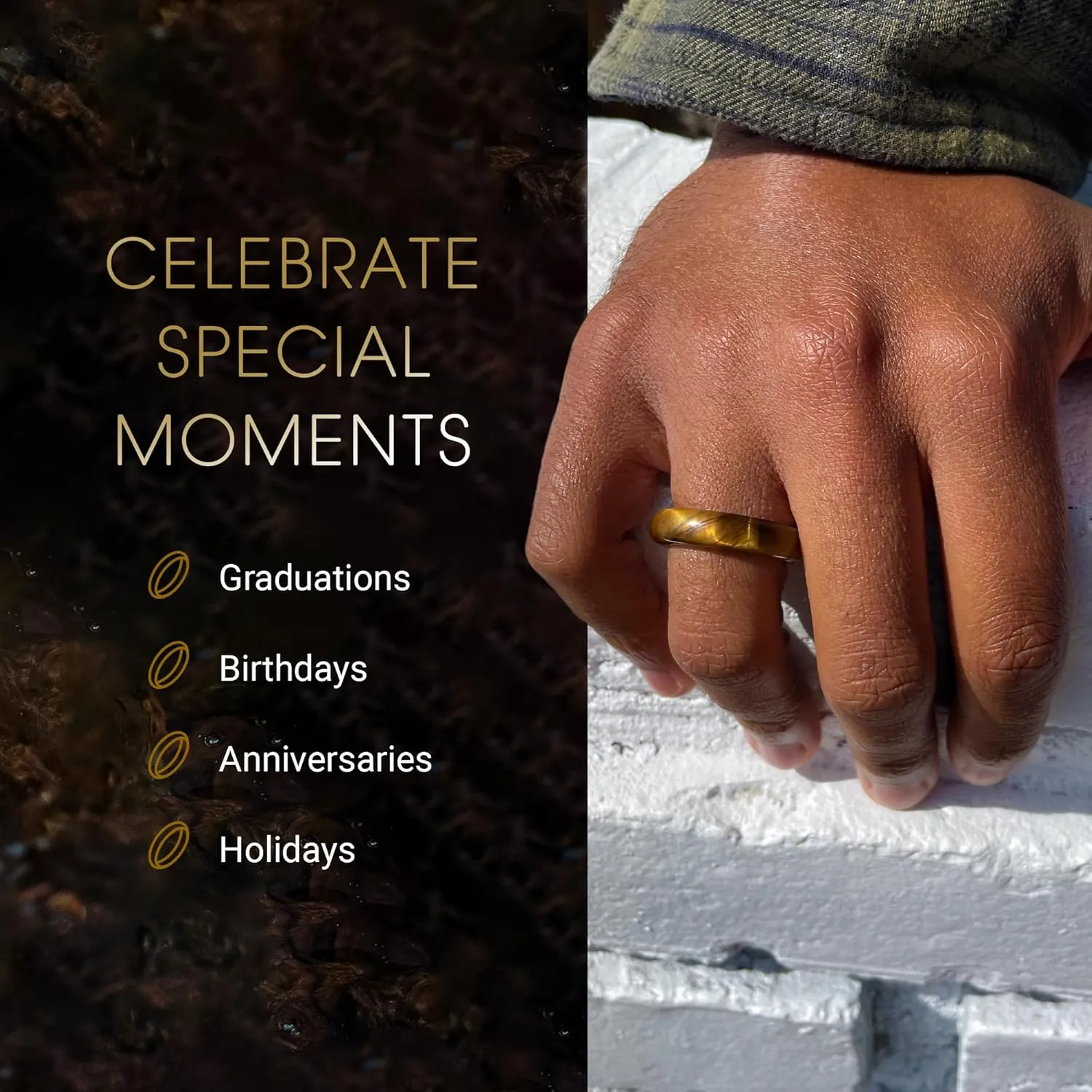 Maya Stone Ring Collection | Natural Stone Band for Women and Men | Stackable Ring | 6mm Wide