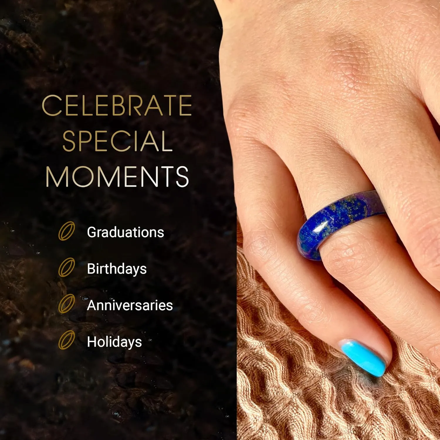Maya Stone Ring Collection | Natural Stone Band for Women and Men | Stackable Ring | 6mm Wide