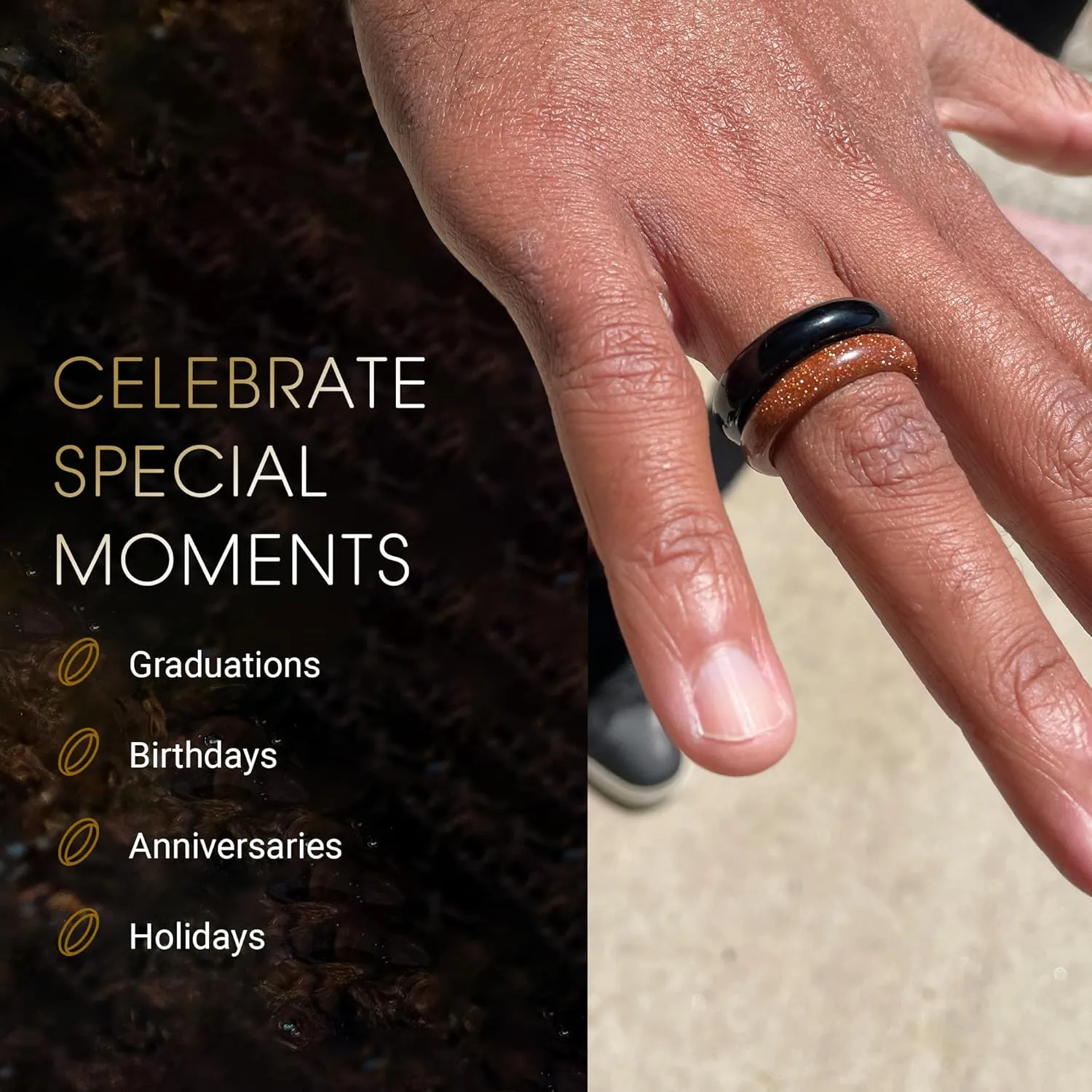 Maya Stone Ring Collection | Natural Stone Band for Women and Men | Stackable Ring | 6mm Wide