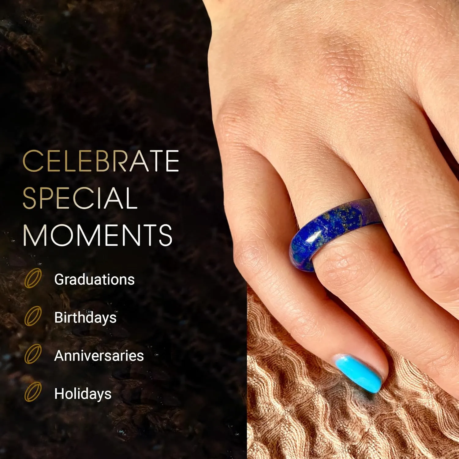 Maya Stone Ring Collection | Natural Stone Band for Women and Men | Stackable Ring | 6mm Wide
