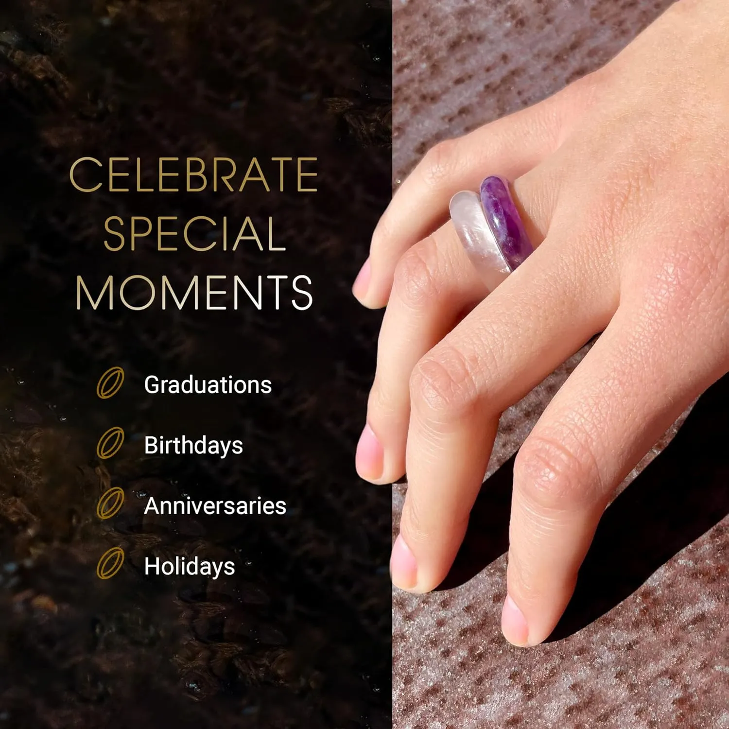 Maya Stone Ring Collection | Natural Stone Band for Women and Men | Stackable Ring | 6mm Wide