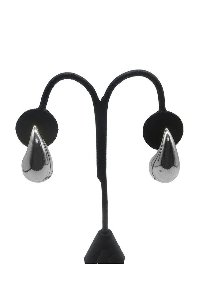 Medium Silver Puffy Teardrop Earrings