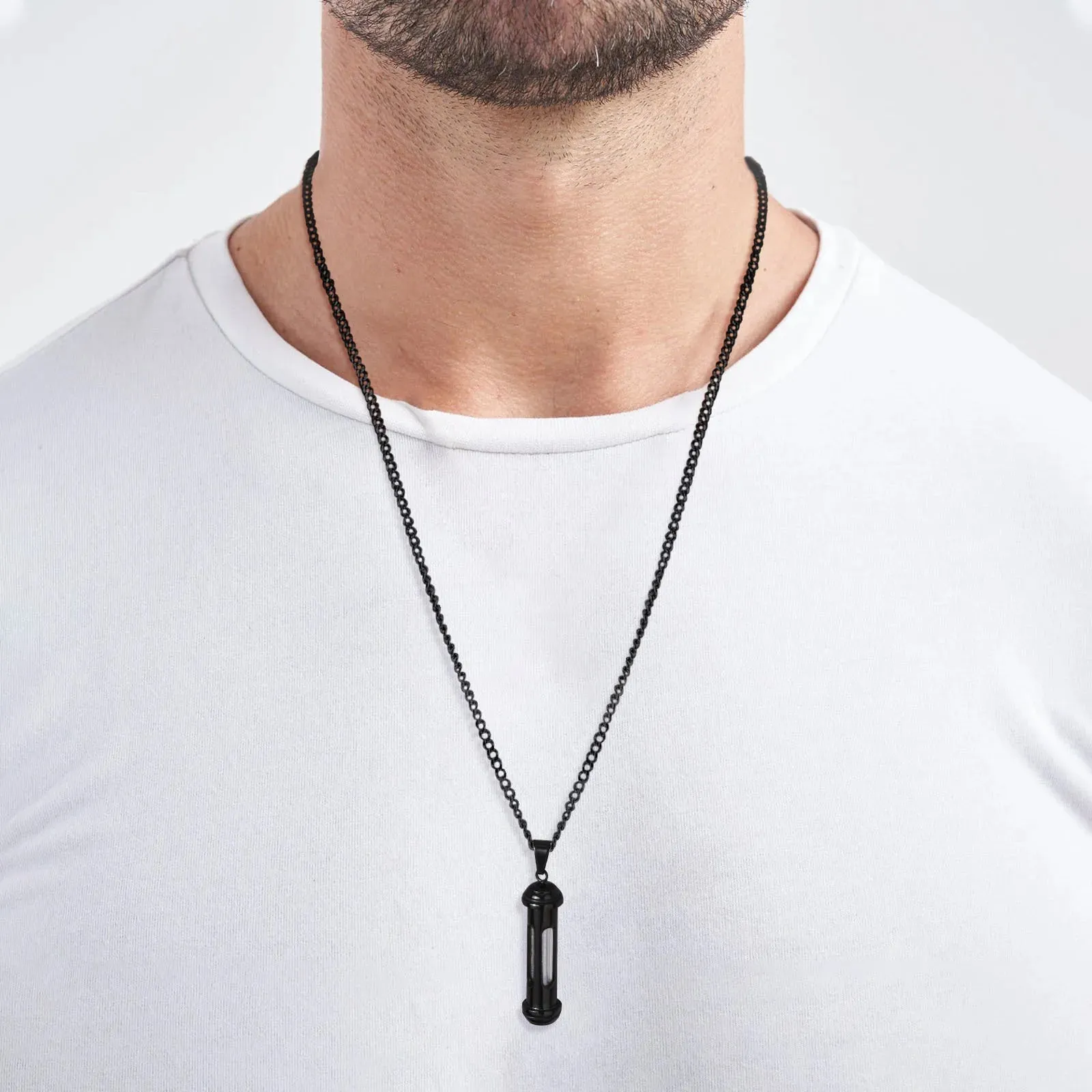 Men Stylish Stainless Steel Cylinder Pendant Necklace