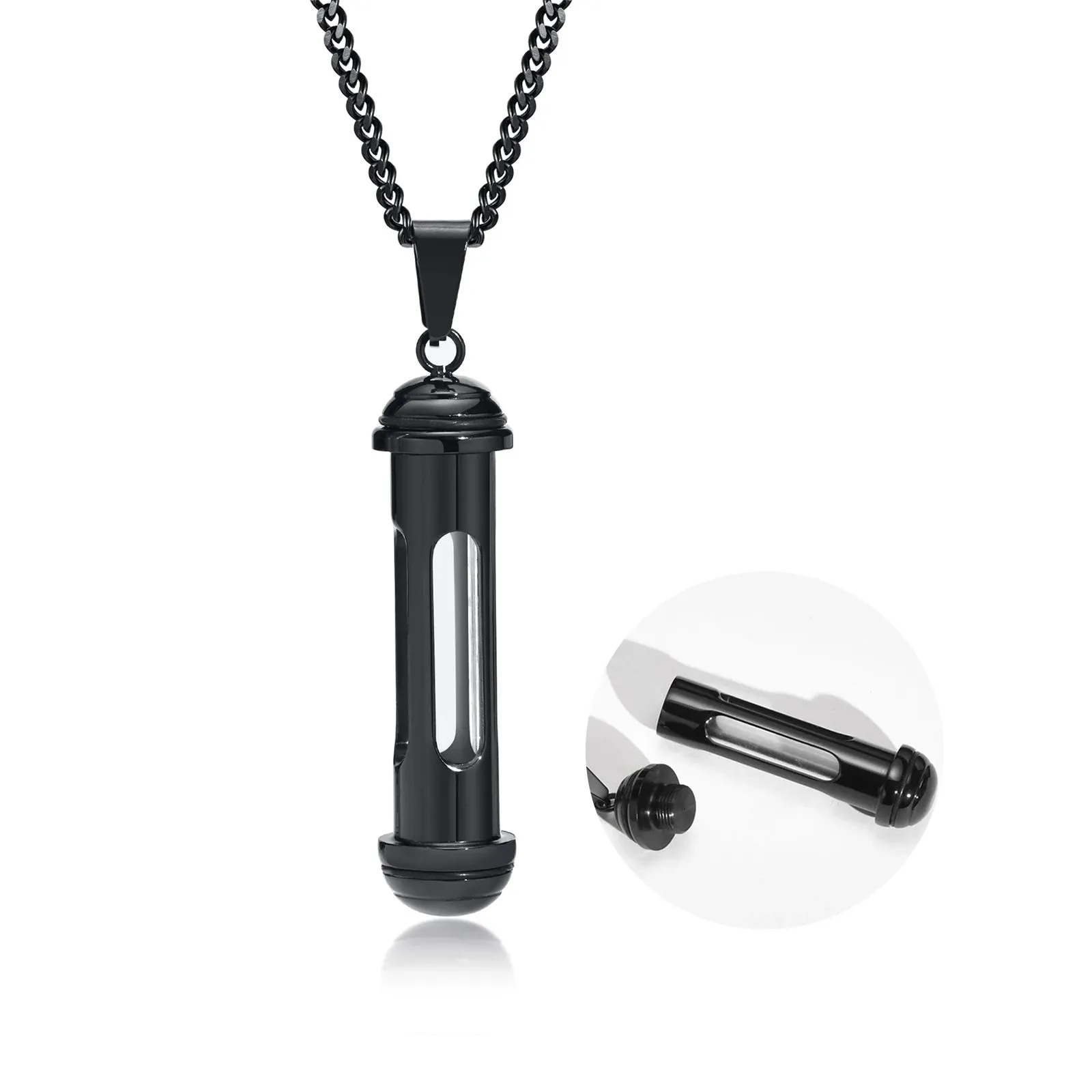 Men Stylish Stainless Steel Cylinder Pendant Necklace