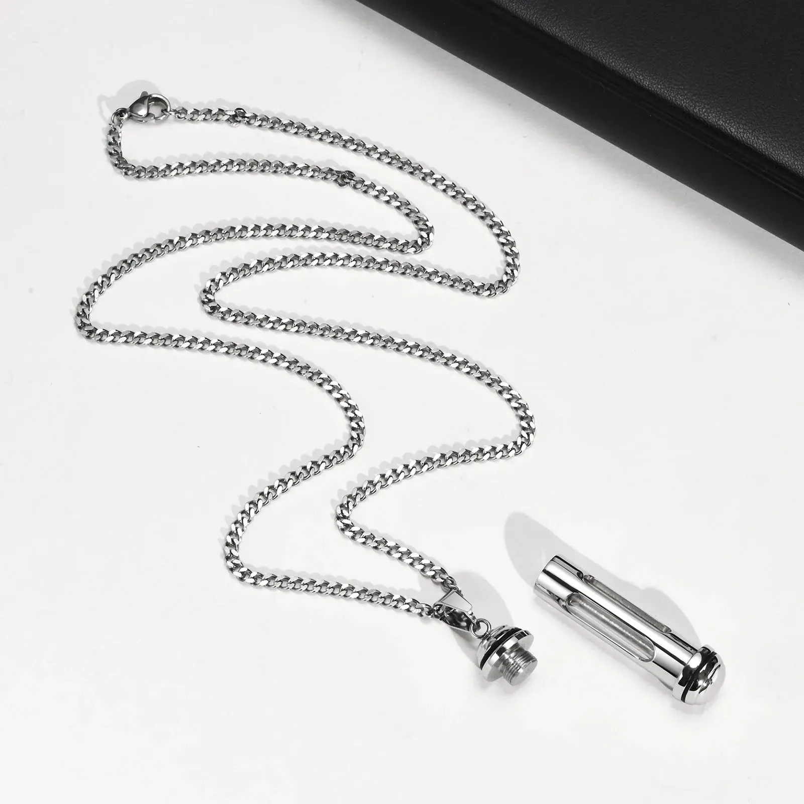 Men Stylish Stainless Steel Cylinder Pendant Necklace