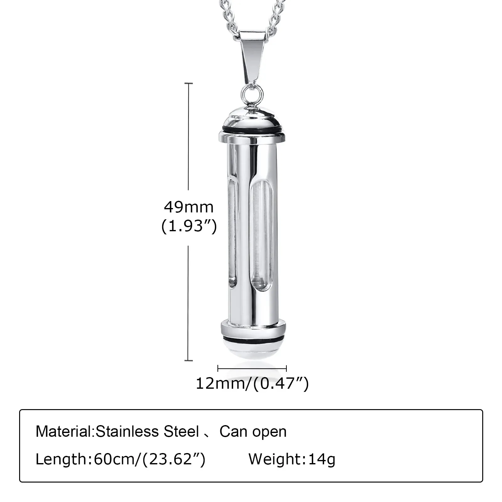 Men Stylish Stainless Steel Cylinder Pendant Necklace