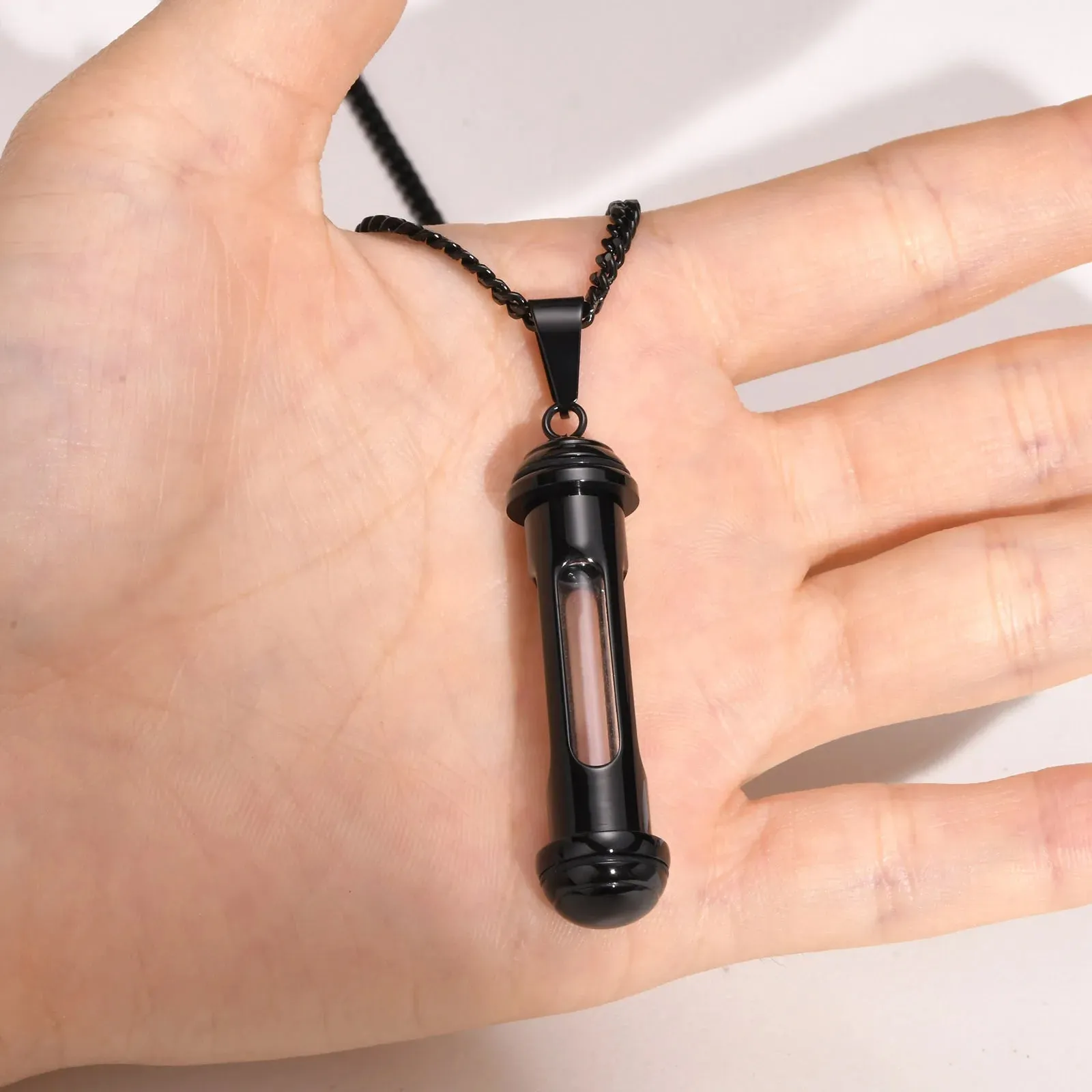 Men Stylish Stainless Steel Cylinder Pendant Necklace
