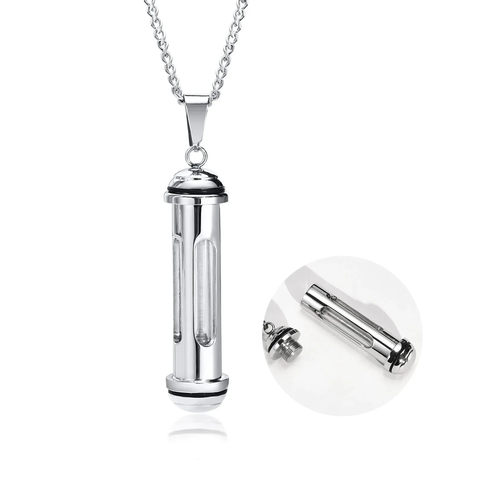 Men Stylish Stainless Steel Cylinder Pendant Necklace