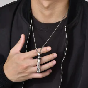 Men Stylish Stainless Steel Cylinder Pendant Necklace