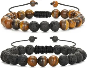 MengPa Mens Beaded Bracelets Bracelet Lava Rock Beads Stone Trendy Jewelry Sets Gifts for Him Boyfriend