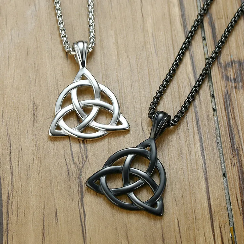 Men's Black Celtic Triquetra Knot Pendant Necklace