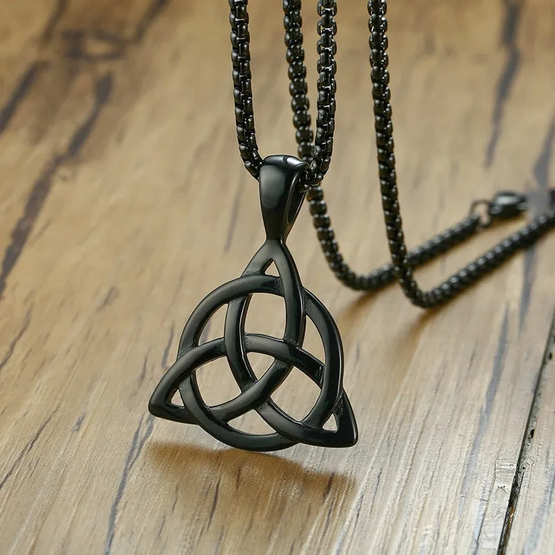 Men's Black Celtic Triquetra Knot Pendant Necklace
