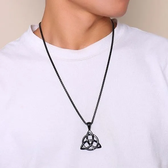 Men's Black Celtic Triquetra Knot Pendant Necklace