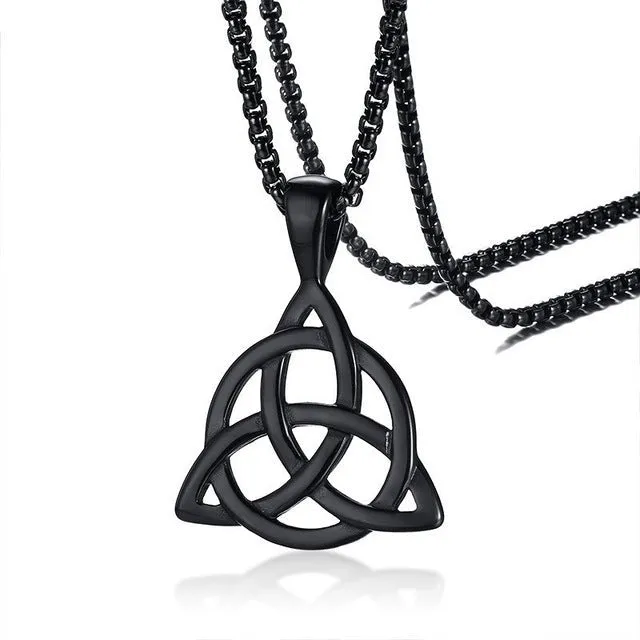Men's Black Celtic Triquetra Knot Pendant Necklace