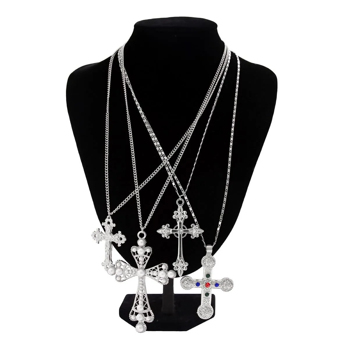 Men’s Diamond Cross Pendant Necklace, 4-Piece Set