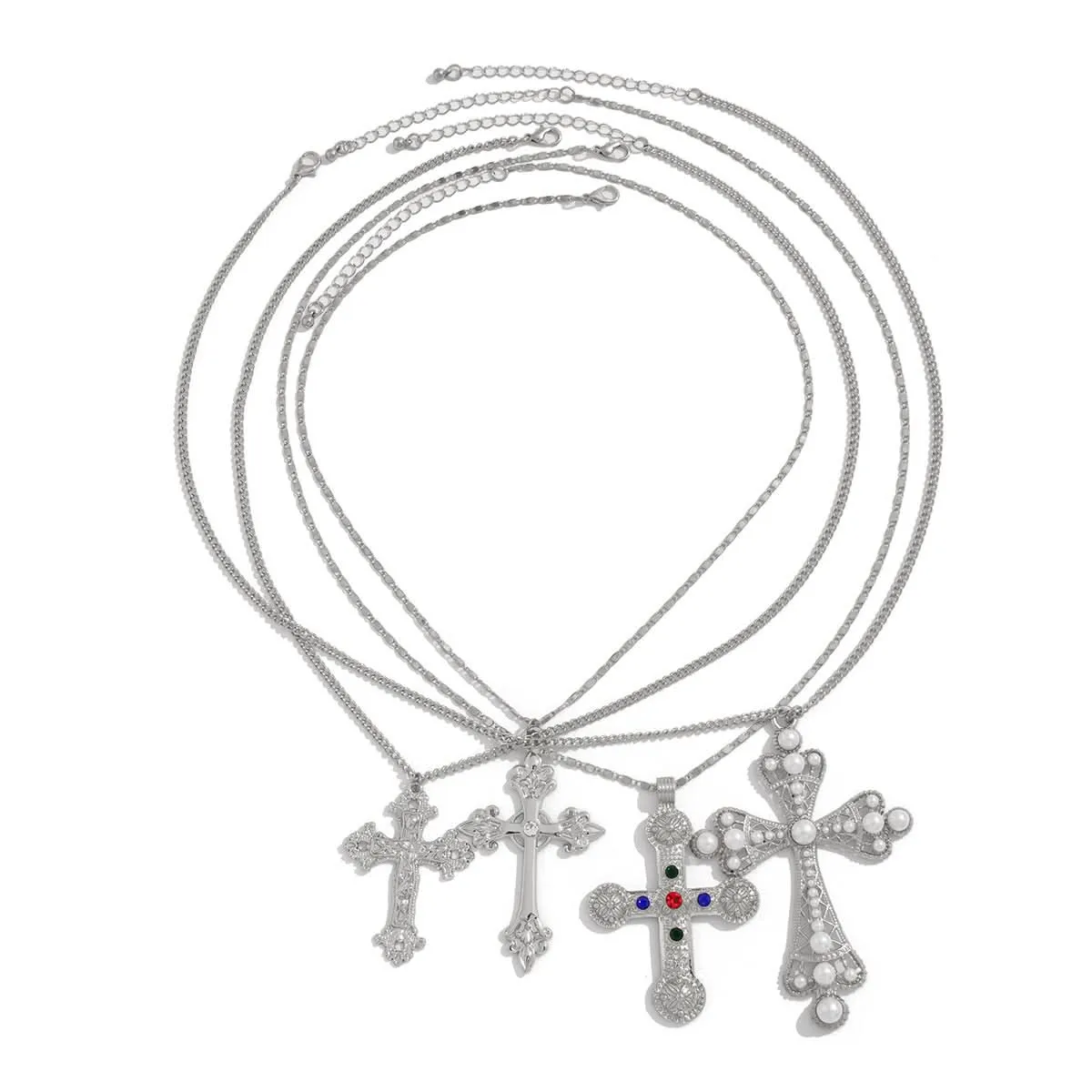 Men’s Diamond Cross Pendant Necklace, 4-Piece Set