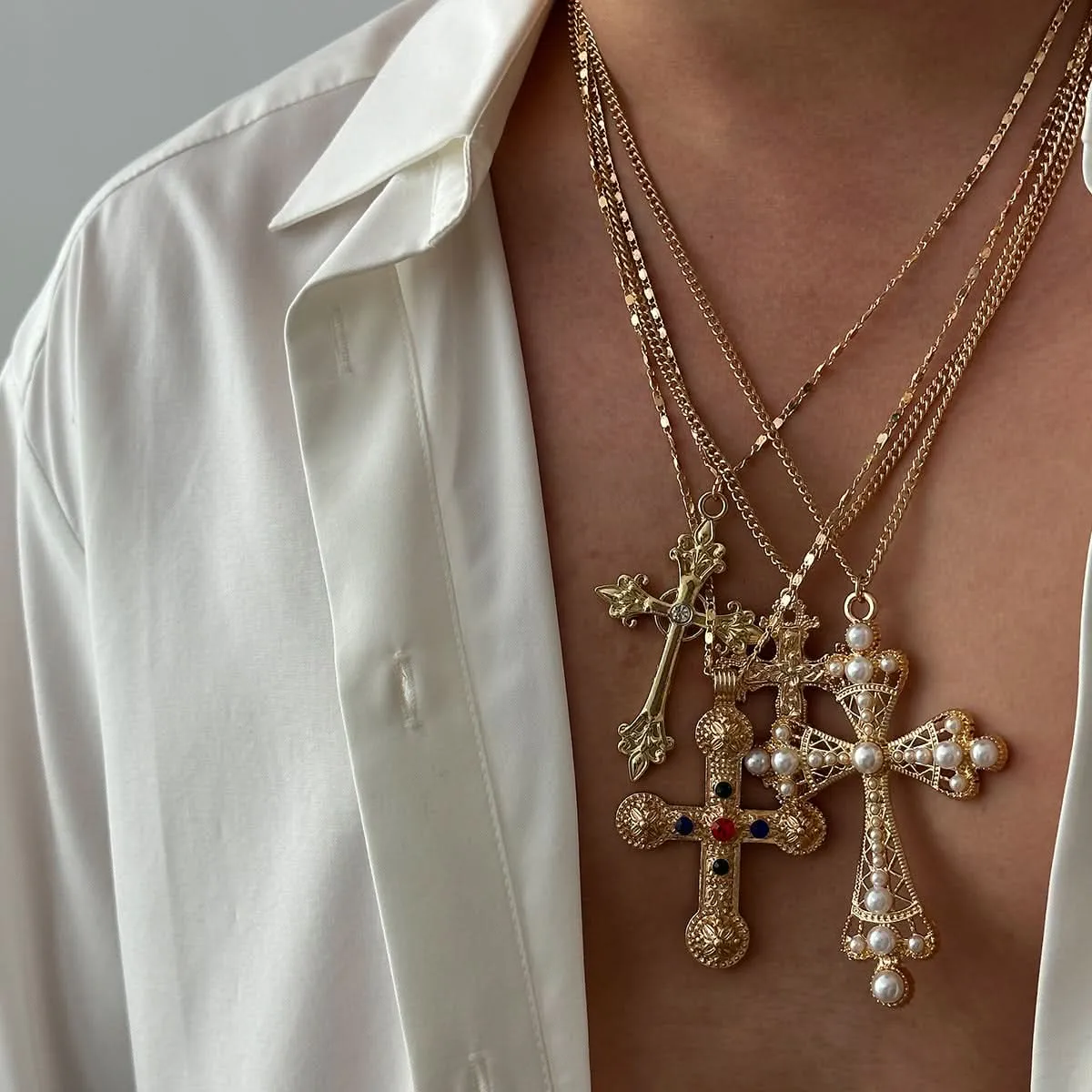 Men’s Diamond Cross Pendant Necklace, 4-Piece Set