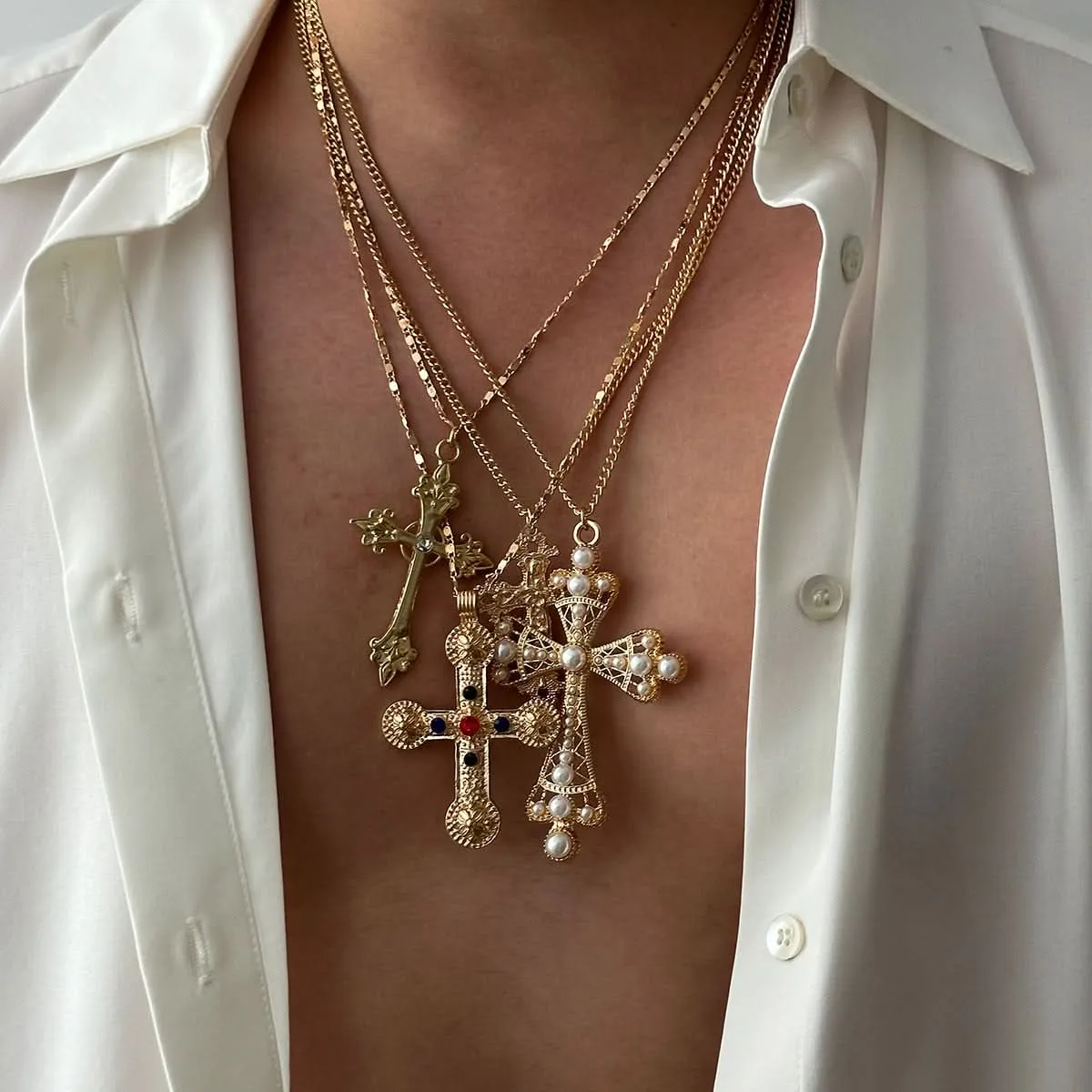 Men’s Diamond Cross Pendant Necklace, 4-Piece Set