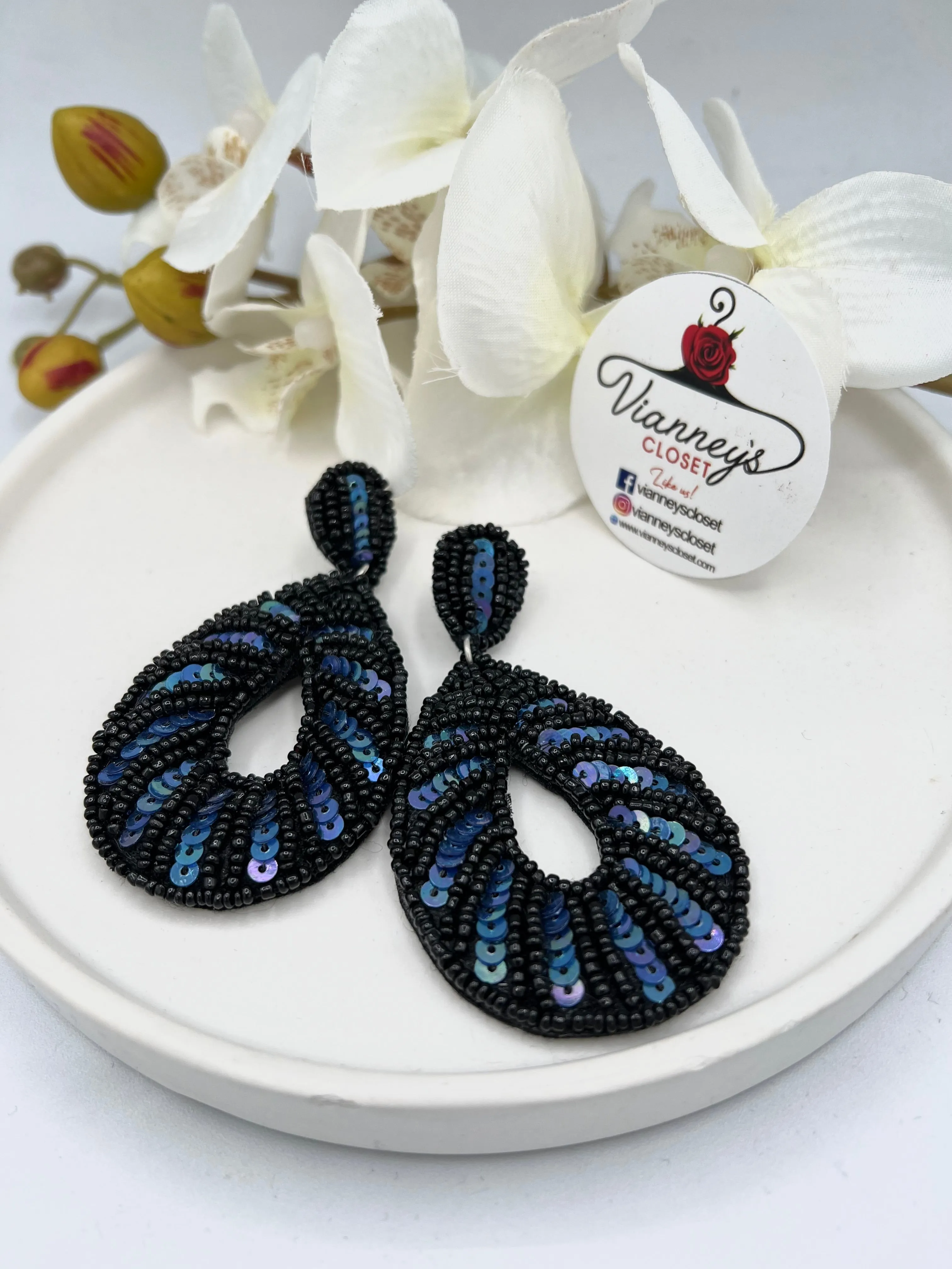 Mia Back and Blue Drop Earrings