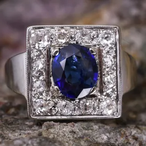 Mid-Century 1.83ct Sapphire & Diamond Square Signet Ring