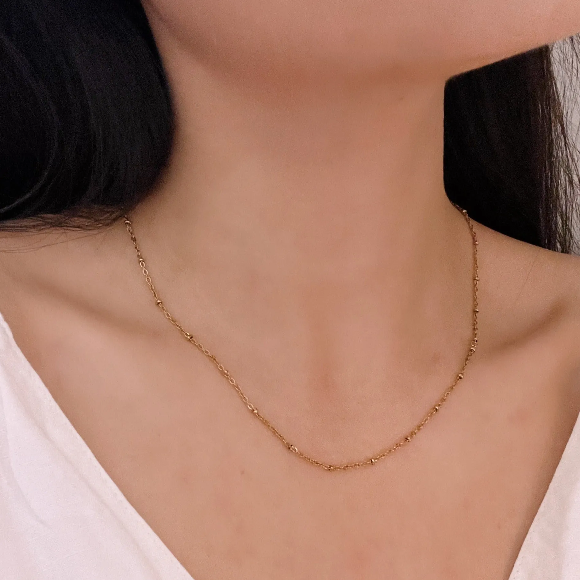 Mini Beaded Chain Gold Filled Necklace