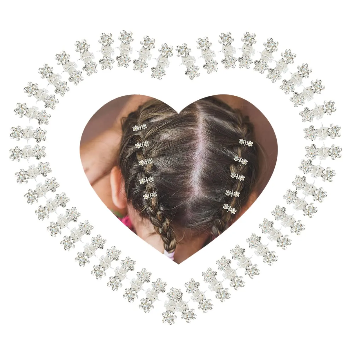 Mini Glitter Teeth Rhinestone Flower Hair Accessories - No-Slip Grip Metal Jaw Clamps in Mix Colors for Girls Women (Silver-White Crystal)
