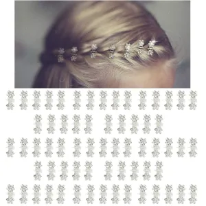 Mini Glitter Teeth Rhinestone Flower Hair Accessories - No-Slip Grip Metal Jaw Clamps in Mix Colors for Girls Women (Silver-White Crystal)