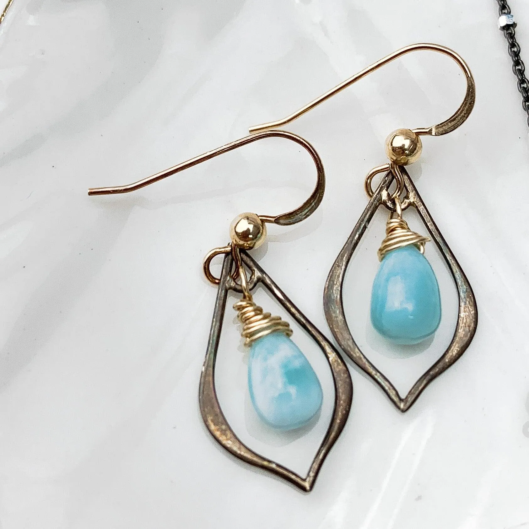 Mini Larimar Petal Earrings