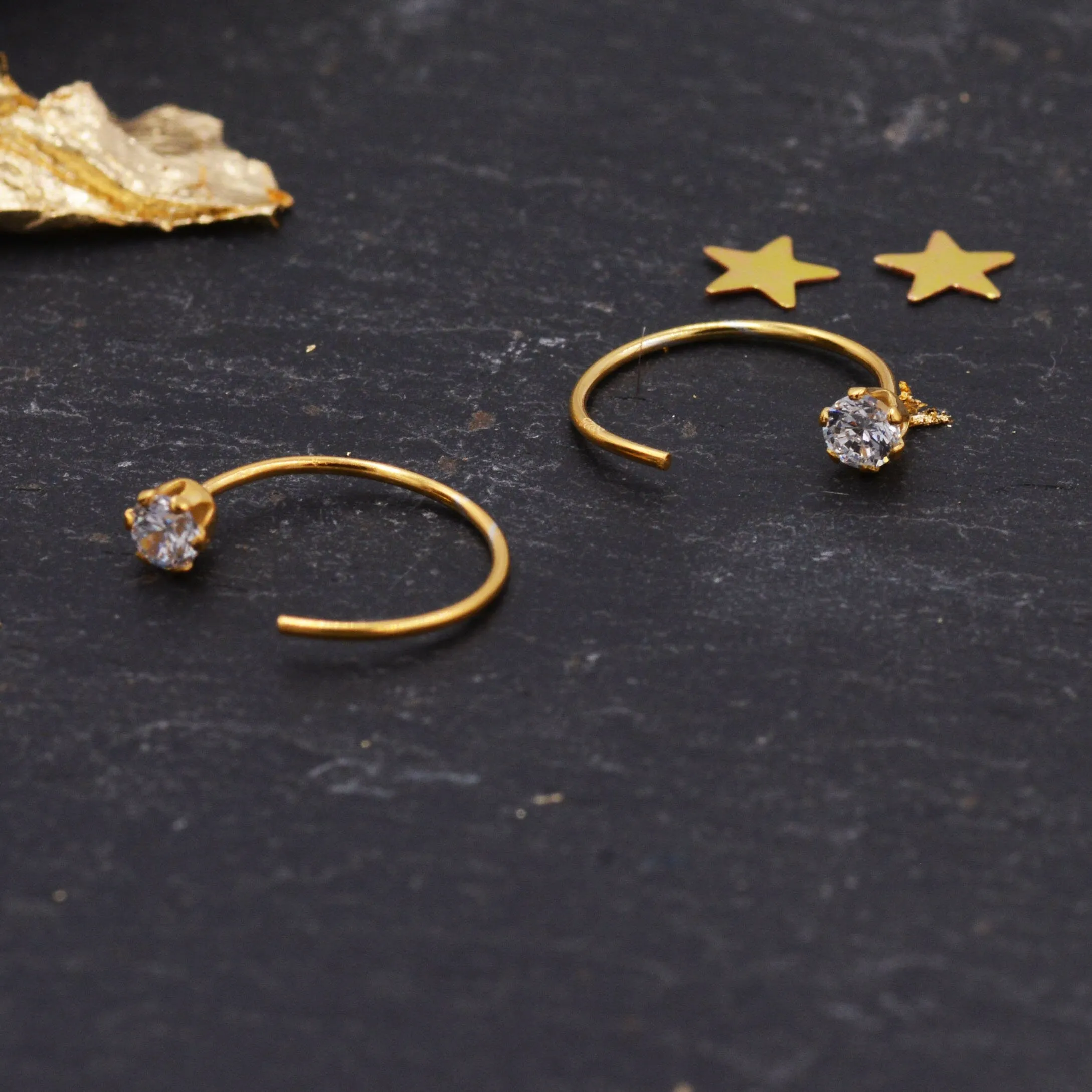 Minimalist Huggie Hoops in Sterling Silver with Sparkly CZ crystals, Geometric Circle Earrings
