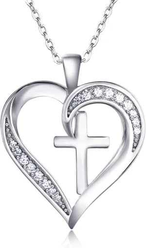 MISSLAN Cross Necklace for Women 925 Sterling Silver Cross Necklace Heart Necklaces for Women Chain Pendant Womens Necklaces