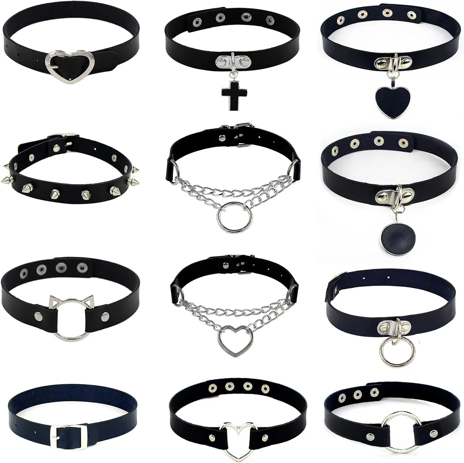 MJartoria Gothic Jewelry-Goth PU Leather Choker Necklaces for Women-Heart Punk Rock Adjustable Black Collar Choker Necklaces Birthday Gifts