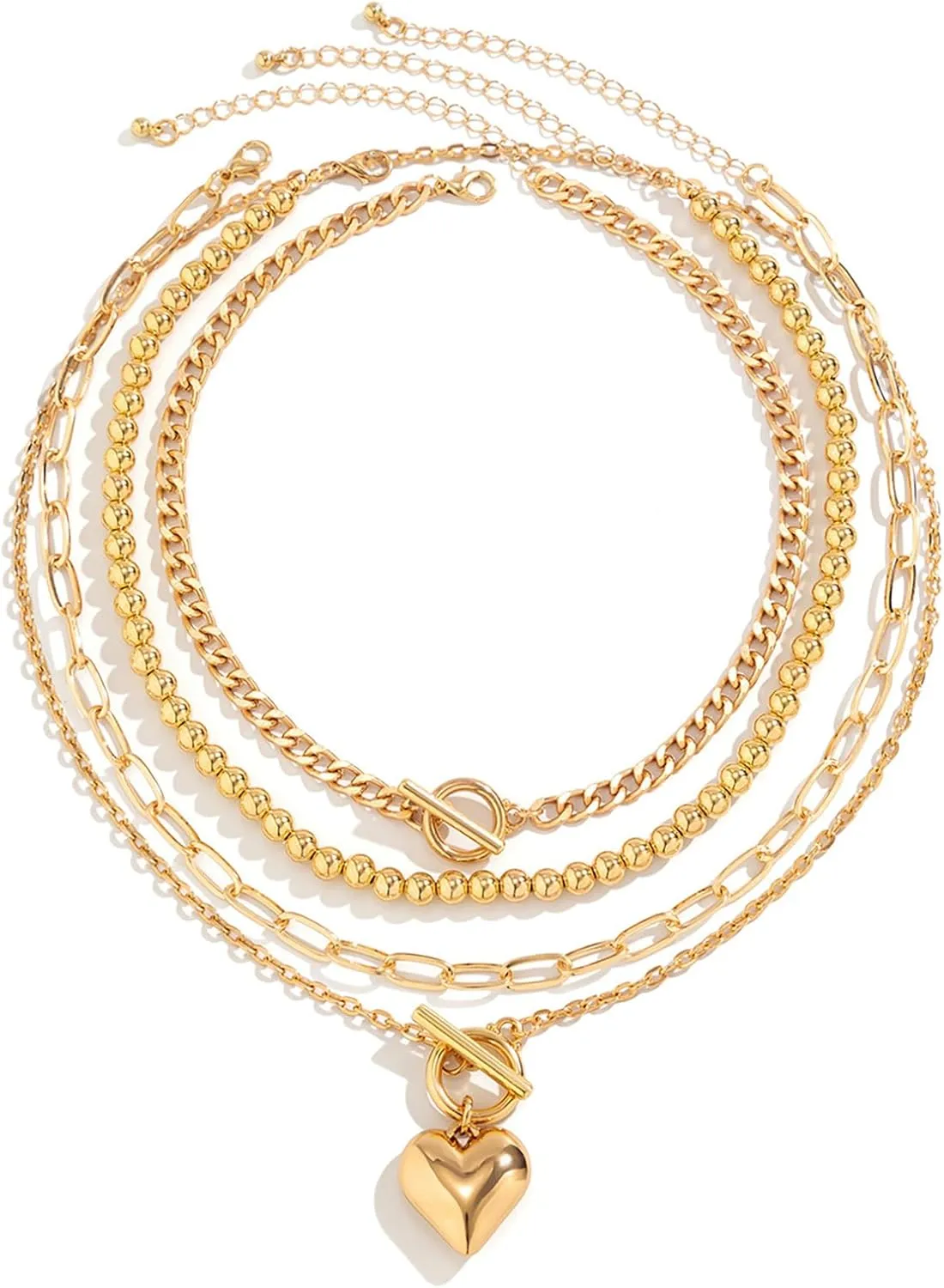MJartoria Layered Gold Necklaces Stack for Women, Chunky Gold Necklace Dainty Pearl Necklace Starfish Shell Beaded Choker Necklaces Beach Jewelry Gifts