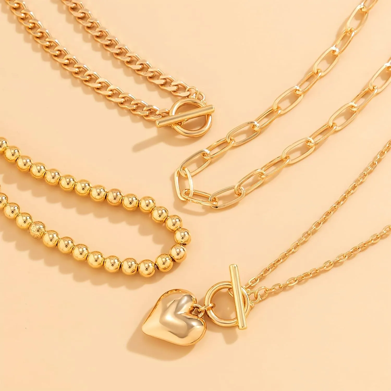 MJartoria Layered Gold Necklaces Stack for Women, Chunky Gold Necklace Dainty Pearl Necklace Starfish Shell Beaded Choker Necklaces Beach Jewelry Gifts