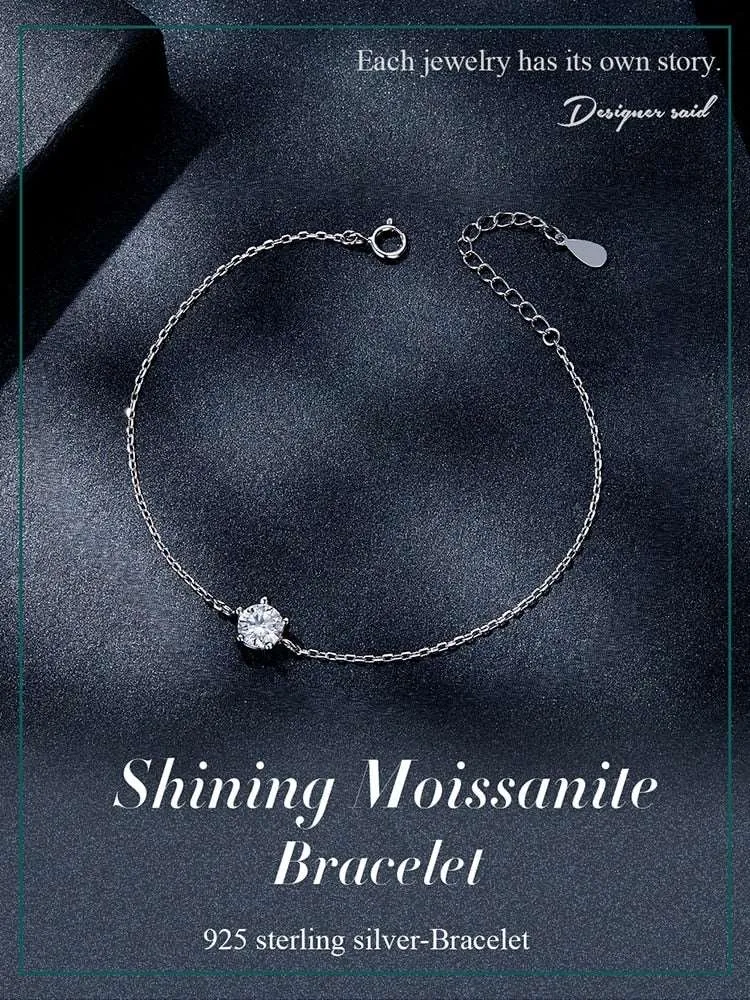 Moissanite Bracelet with 925 Sterling Silver Chain (0.6CT | 1CT)