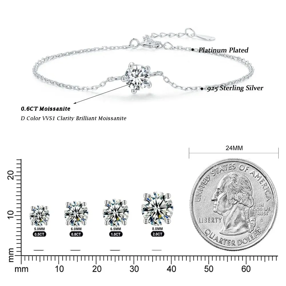 Moissanite Bracelet with 925 Sterling Silver Chain (0.6CT | 1CT)