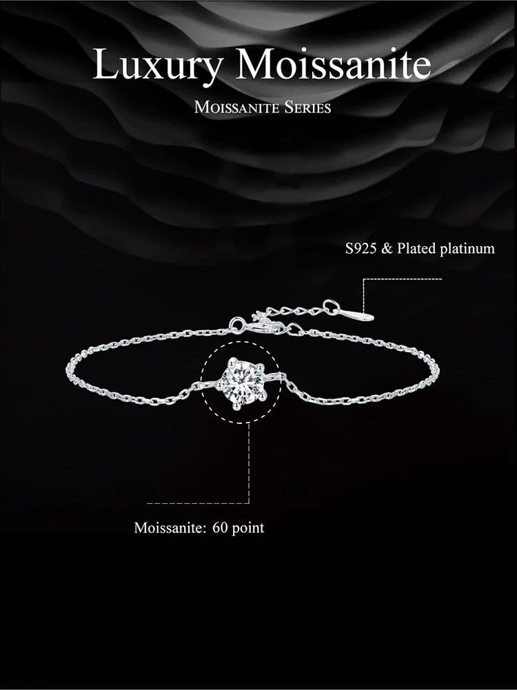 Moissanite Bracelet with 925 Sterling Silver Chain (0.6CT | 1CT)
