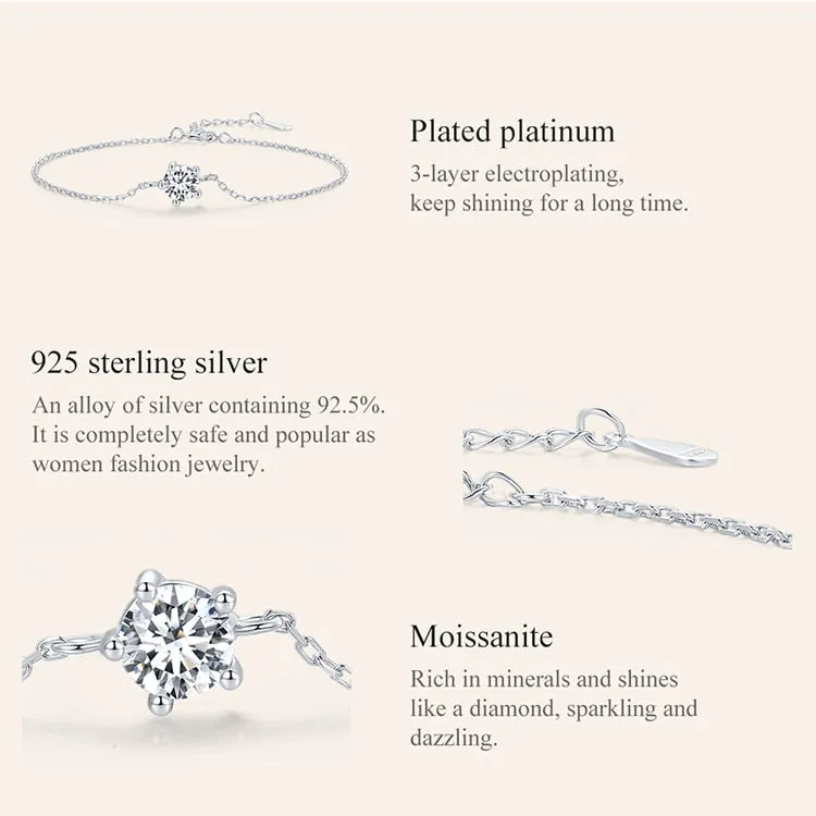 Moissanite Bracelet with 925 Sterling Silver Chain (0.6CT | 1CT)