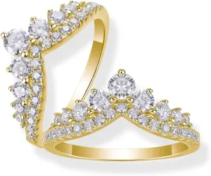 Moissanite Crown Engagement Ring | Lab Grown Diamond & 18k Gold Plated Ring | Moissanite Rings for Women | S925 Sterling Silver Rings | Moissanite Ring | Gold Rings for Women Non Tarnish