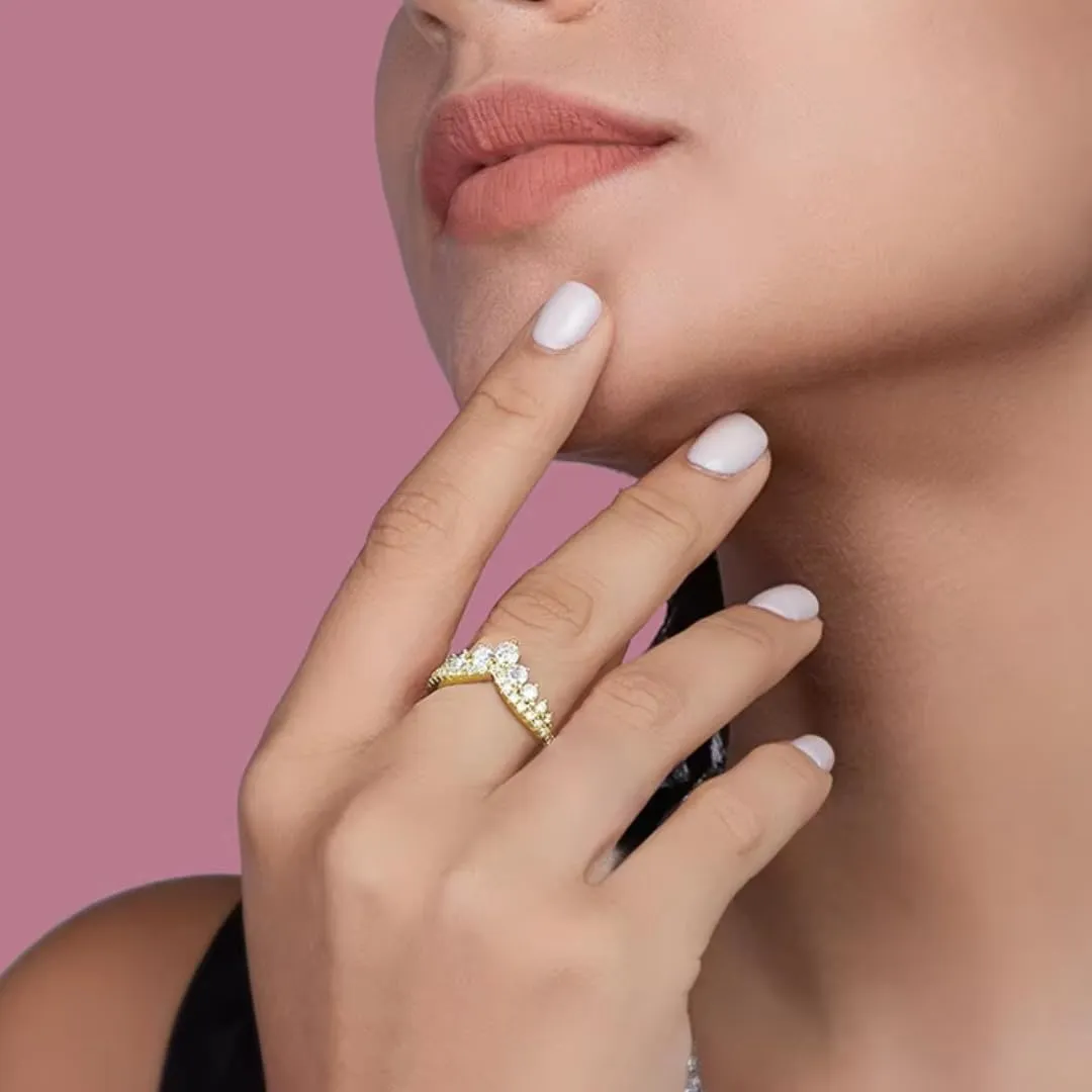 Moissanite Crown Engagement Ring | Lab Grown Diamond & 18k Gold Plated Ring | Moissanite Rings for Women | S925 Sterling Silver Rings | Moissanite Ring | Gold Rings for Women Non Tarnish