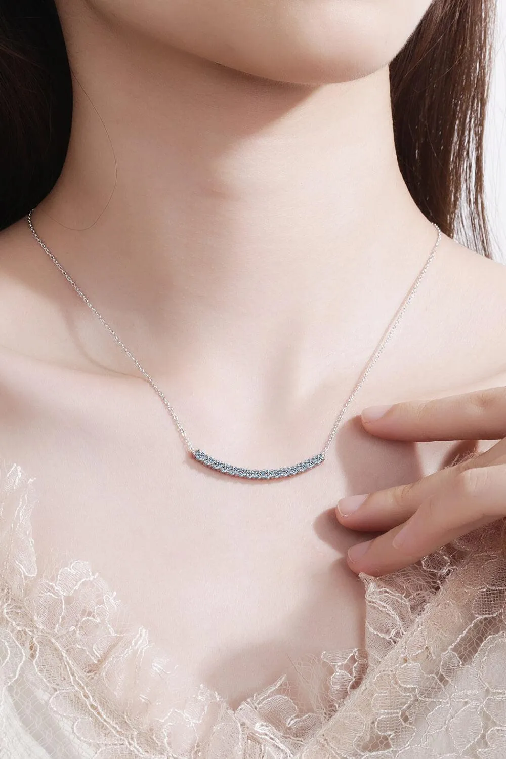 Moissanite Curved Bar Sterling Silver Necklace