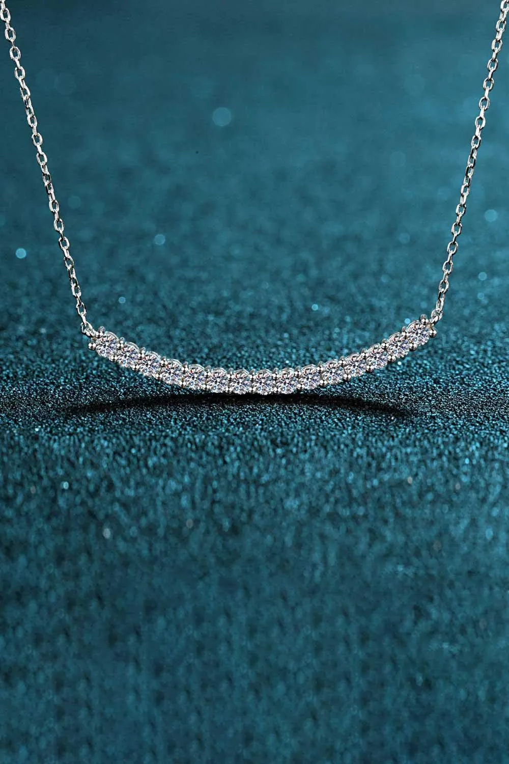 Moissanite Curved Bar Sterling Silver Necklace