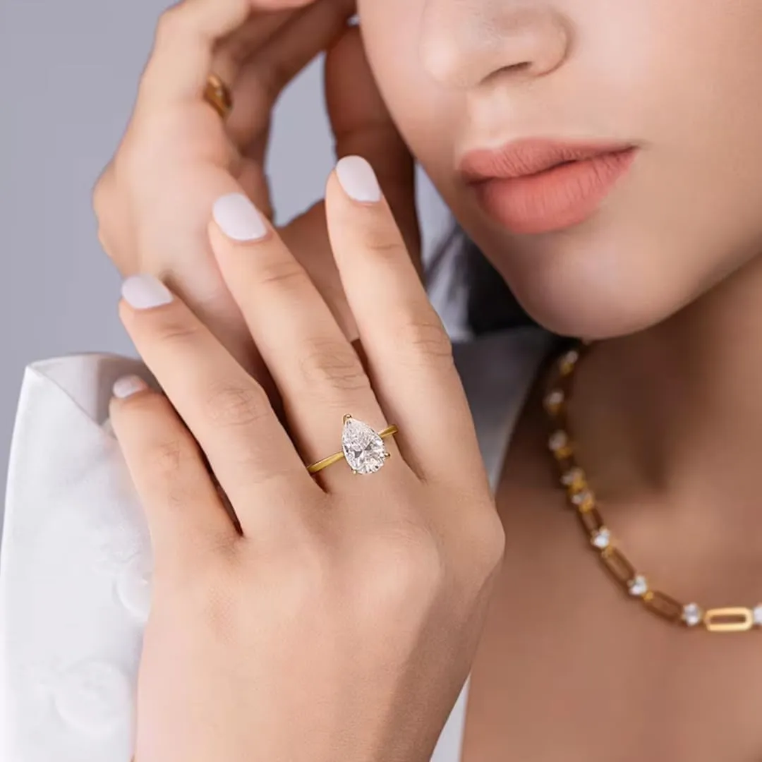 Moissanite Engagement Ring | Lab Grown 2.5 Carat Diamond & 18k Gold Plated Ring | Moissanite Rings for Women | S925 Sterling Silver Rings | Moissanite Ring | Gold Rings for Women Non Tarnish