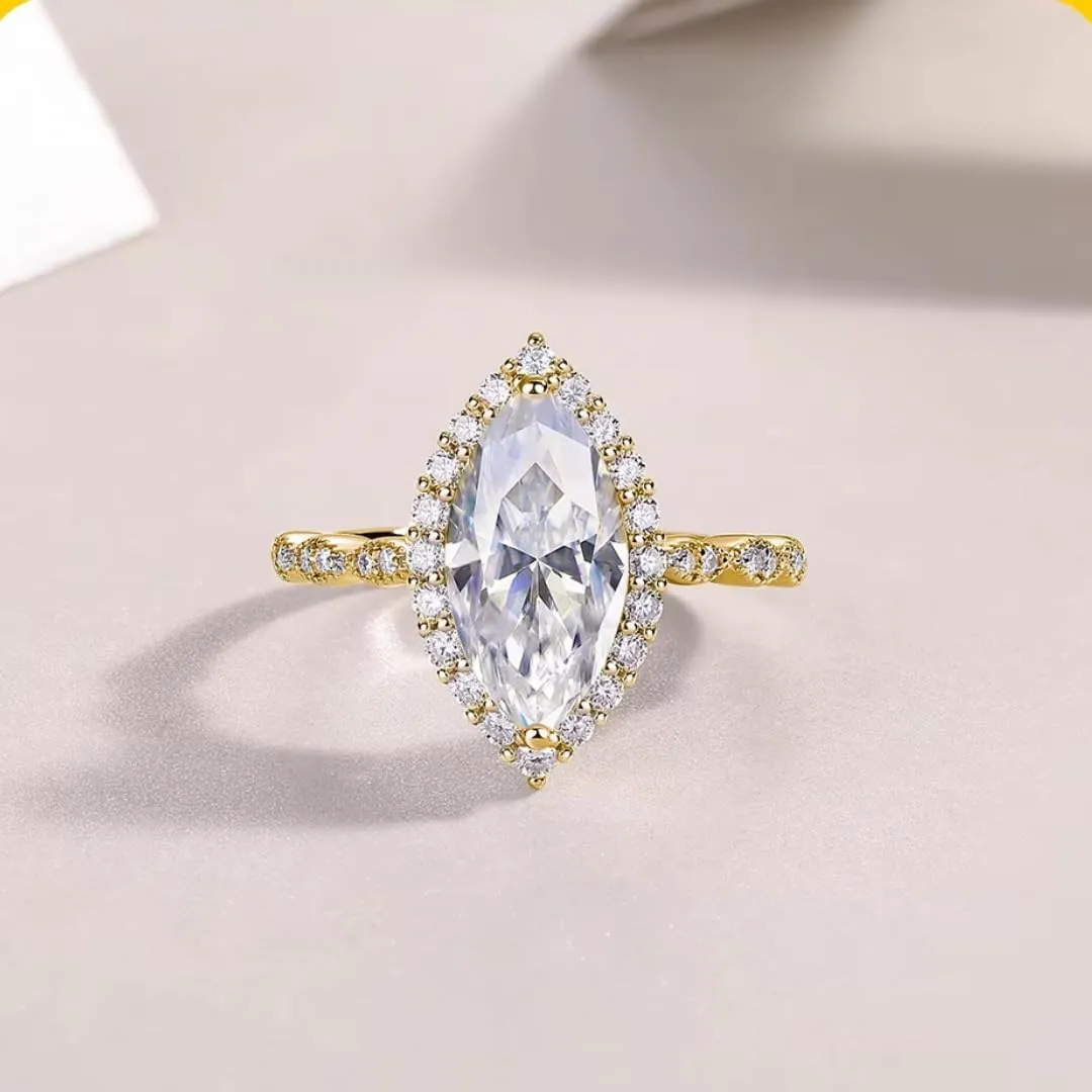 Moissanite Marquise Engagement Ring | Lab Grown 3.5ct Diamond & 18k Gold Plated Ring | Moissanite Rings for Women | S925 Sterling Silver Rings | Moissanite Ring | Gold Rings for Women Non Tarnish