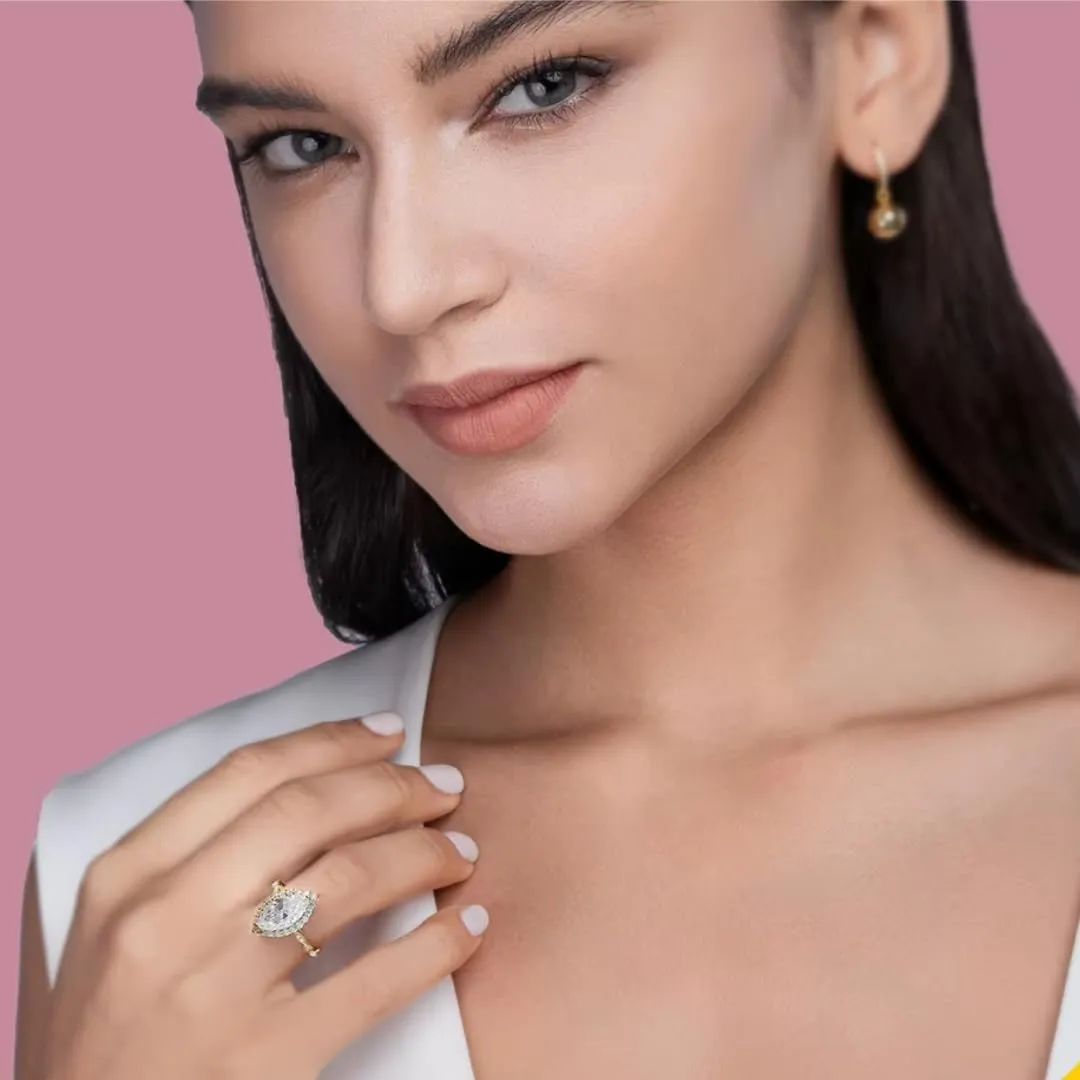 Moissanite Marquise Engagement Ring | Lab Grown 3.5ct Diamond & 18k Gold Plated Ring | Moissanite Rings for Women | S925 Sterling Silver Rings | Moissanite Ring | Gold Rings for Women Non Tarnish