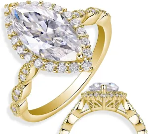 Moissanite Marquise Engagement Ring | Lab Grown 3.5ct Diamond & 18k Gold Plated Ring | Moissanite Rings for Women | S925 Sterling Silver Rings | Moissanite Ring | Gold Rings for Women Non Tarnish