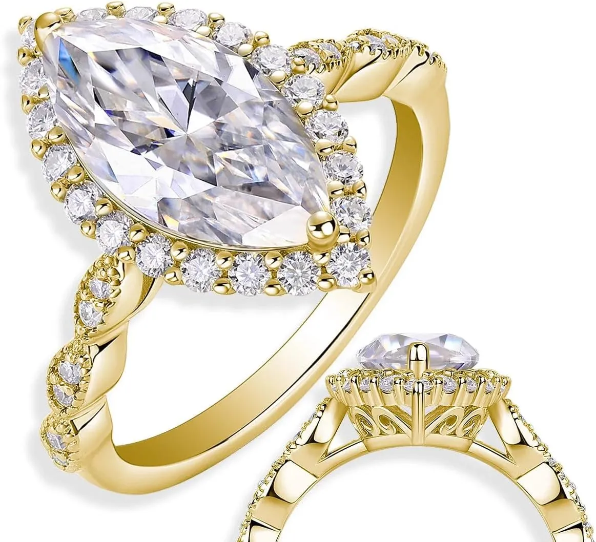 Moissanite Marquise Engagement Ring | Lab Grown 3.5ct Diamond & 18k Gold Plated Ring | Moissanite Rings for Women | S925 Sterling Silver Rings | Moissanite Ring | Gold Rings for Women Non Tarnish