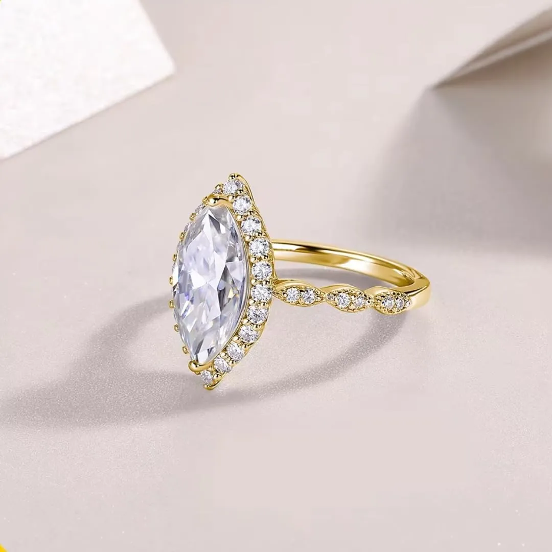 Moissanite Marquise Engagement Ring | Lab Grown 3.5ct Diamond & 18k Gold Plated Ring | Moissanite Rings for Women | S925 Sterling Silver Rings | Moissanite Ring | Gold Rings for Women Non Tarnish