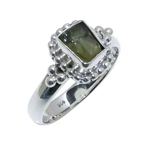 Moldavite Natural Rough Ring 925 Sterling Silver Handmade Jewelry With Certified Gemstone Handmade Rings (7.75)