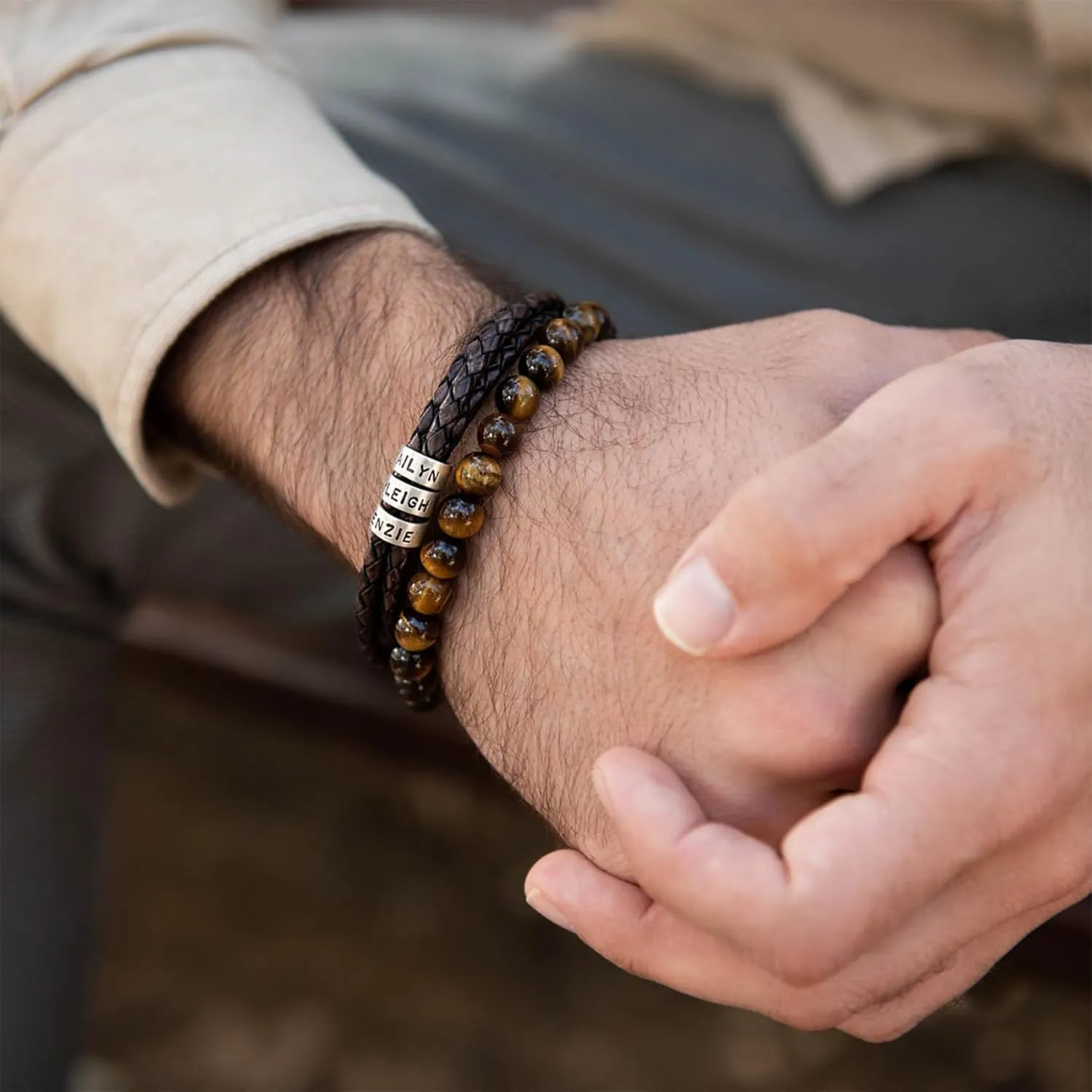 MOROTOLE Mens Beaded Bracelet Tiger Eye 8MM Natural Stone Beads Bracelet Set Adjustable Stretch Lava Rock Bracelets for Men Black Crystal Beaded Bracelets for Men Father Boyfriend Brother Gifts