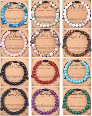 MOZAKA 12PCS 8mm Beaded Bracelets for Women Men Crystal Bracelet Semi-Precious Gemstone Beaded Bracelets for Women